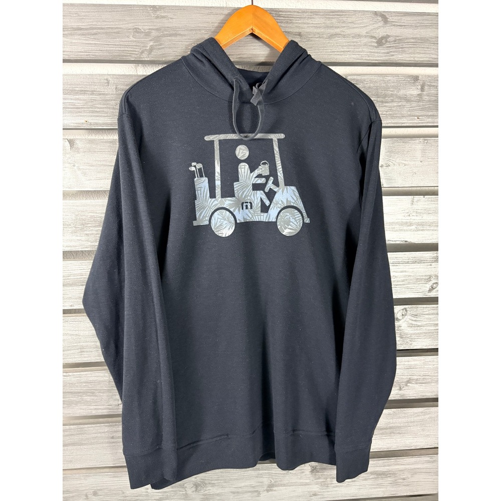 Travis Mathew Mens Black Golf Cart Graphic Pullover Hoodie Sweatshirt L worn